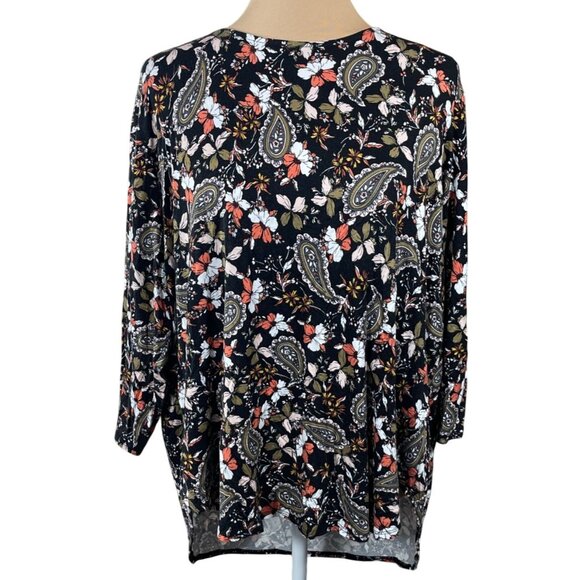 Philosophy Knit Top Black Orange Floral Size 2X Stretch Tunic - Picture 1 of 7